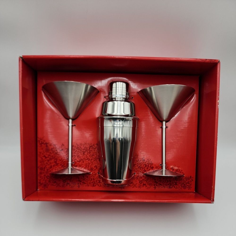 Martini Set Stainless Steel 3 Piece Gift New